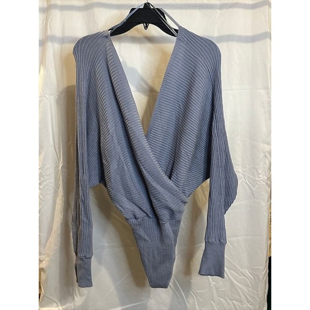 Pink Lily Light Blue Ribbed Knit Long Sleeve Bodysuit Women’s Size XL
